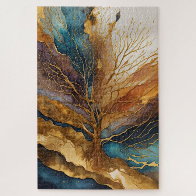 Puzzle Aquarelle Abstraite peinture de paysage or (Vertical)