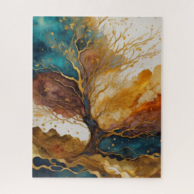 Puzzle Aquarelle Abstraite peinture de paysage or (Vertical)