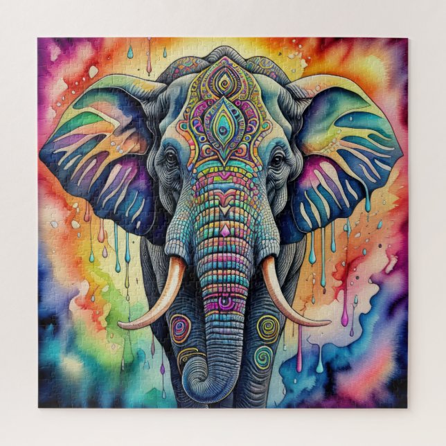 Puzzle Aquarelle Abstraite Peinture d'éléphant (Vertical)