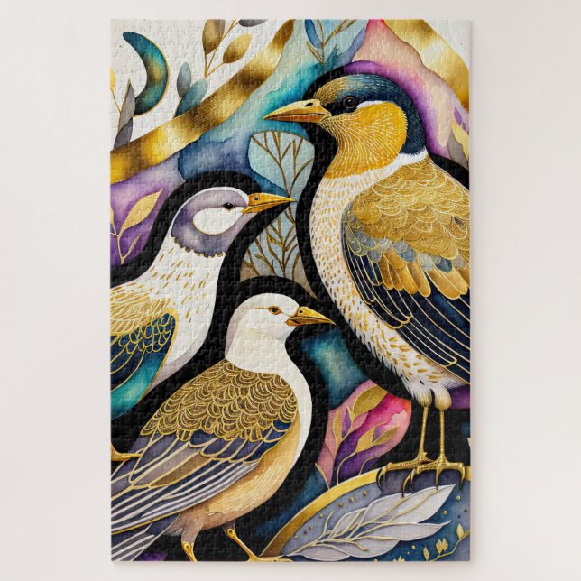 Puzzle Aquarelle Abstraite Peinture des oiseaux (Vertical)