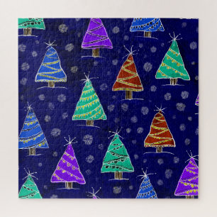 Puzzle Aquarelle Arbres de Noël : Motif forestier.