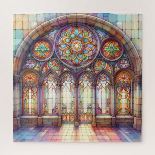 Puzzle Aquarelle Arch Cathedral verre doux jaune bleu