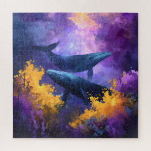 Puzzle Aquarelle Baleines Jardin Océan Abstrait
