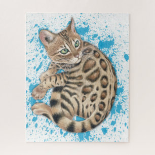 Puzzle Aquarelle Bengal Kitten Blue Splash