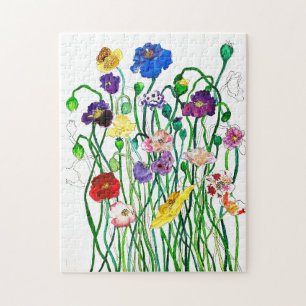 Puzzle Aquarelle blanche Whimsical Colorful Poppy sauvage