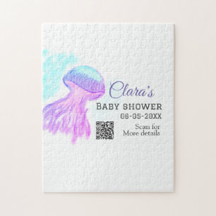 Puzzle Aquarelle bleu violet pastel méduse bébé chausson