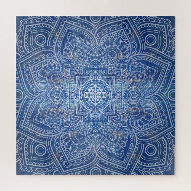 Puzzle Aquarelle bleue Sri Yantra / Sri Chakra (Vertical)