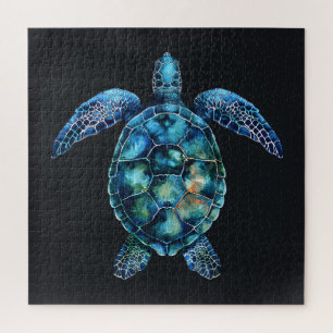 Puzzle Aquarelle bleue Tortue de mer