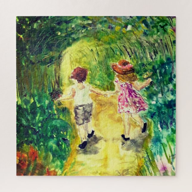 Puzzle Aquarelle - Bonheur - Jolie petite fille et garçon (Vertical)