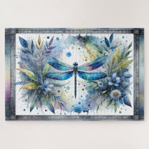 Puzzle Aquarelle botanique de libellule bleue