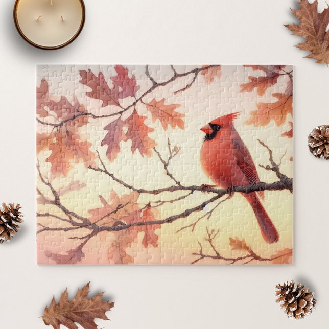 Puzzle Aquarelle Cardinal et Feuilles d'automne (Créateur téléchargé)