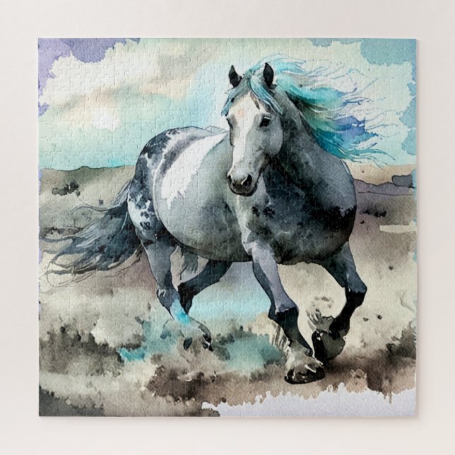 Puzzle Aquarelle Cheval de Trait Galopant  (Vertical)