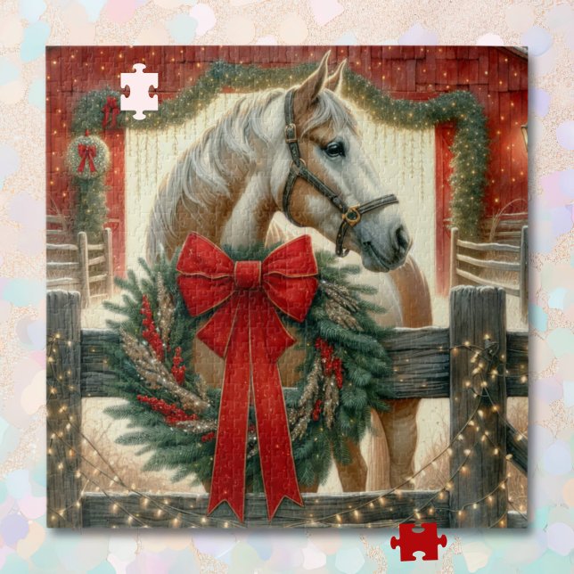 Puzzle Aquarelle Cheval et Ferme Festive Noël (Créateur téléchargé)