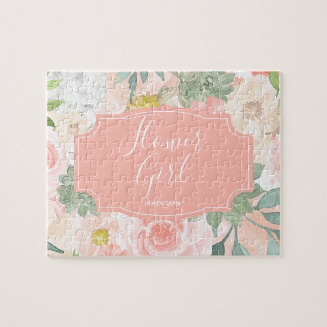 Puzzle Aquarelle Chic Peach Mint Floral Flower Girl (Horizontal)