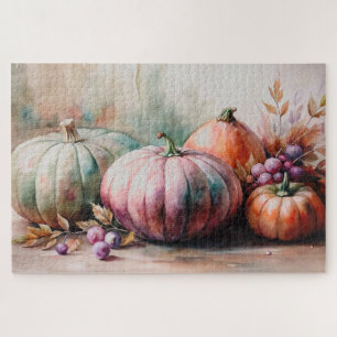 Puzzle Aquarelle Citrouille Pastel, Art de la moisson d'a