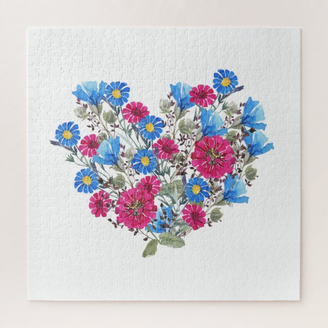 Puzzle Aquarelle coeur fleuri, arang fleur sauvage lumine (Vertical)