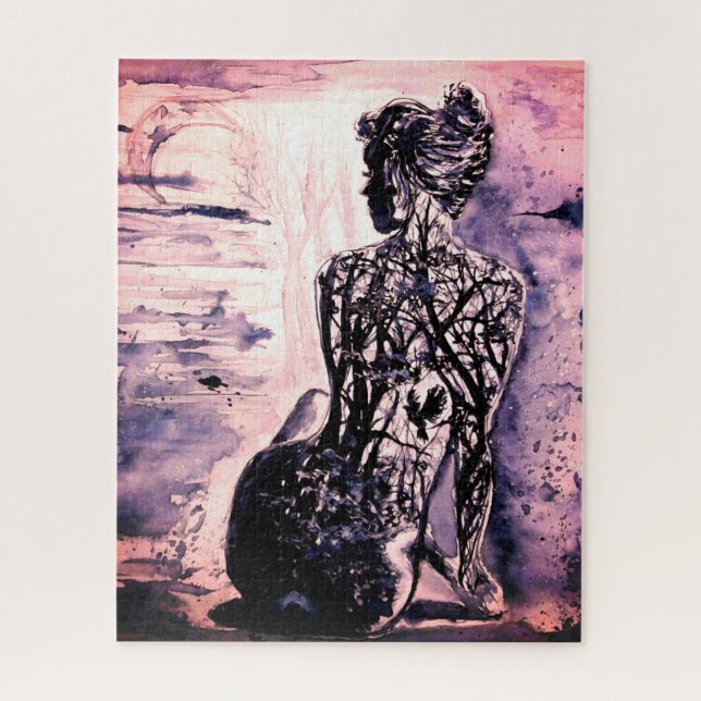 Puzzle Aquarelle - Dame de la nature - Art noir et blanc (Vertical)