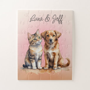 Puzzle Aquarelle de chat et chien mignonne