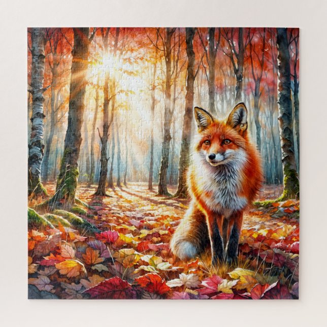 Puzzle Aquarelle de la forêt d'automne renard (Vertical)