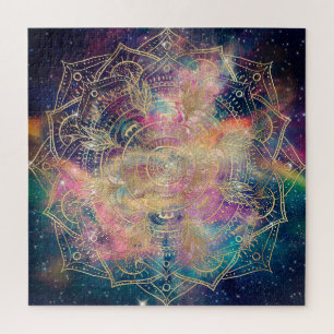 Puzzle Aquarelle de mandala d'or élégant & Nebula colorée