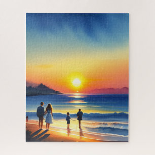 Puzzle Aquarelle de plage familiale Sunset