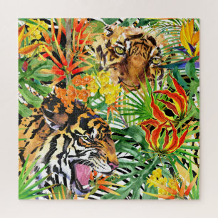 Puzzle Aquarelle de tigre tropical Motif de jungle