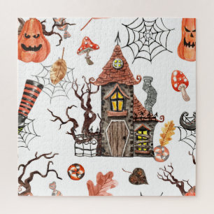 Puzzle Aquarelle d'Halloween : Haunted House Motif.