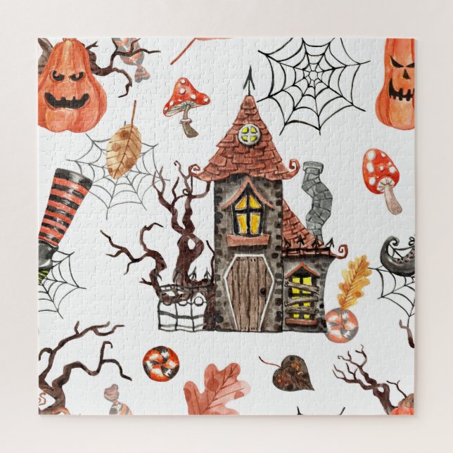 Puzzle Aquarelle d'Halloween : Haunted House Motif. (Vertical)