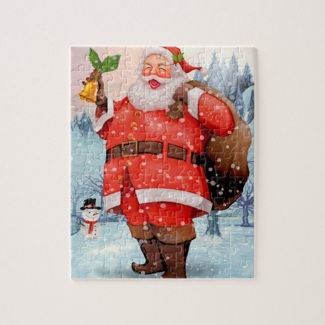 Puzzle Aquarelle d'hiver Santa Claus Snowman (Vertical)