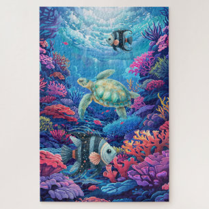 Puzzle Aquarelle difficile Tortue de mer Corail Reef Océa