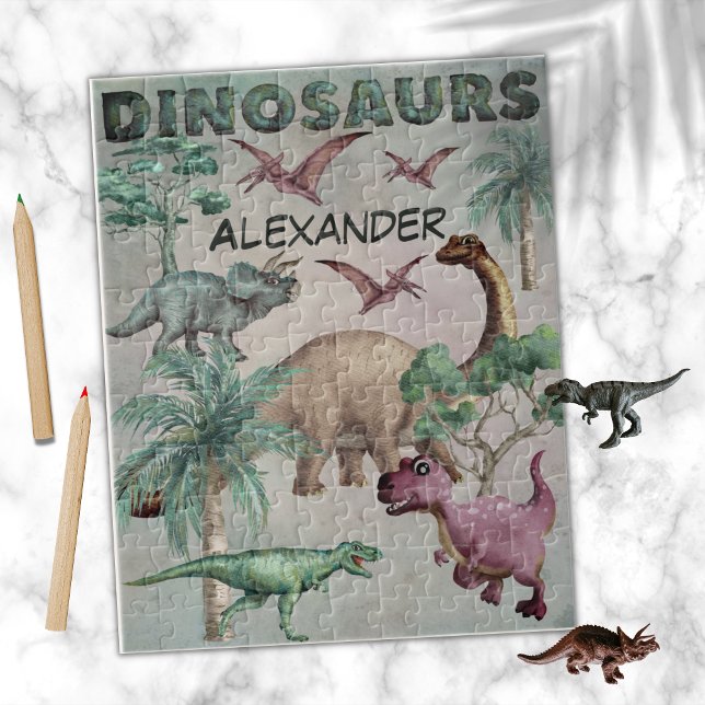 Puzzle Aquarelle Dinosaures T-Rex Dinos Nom des garçons (Créateur téléchargé)