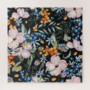 Puzzle Aquarelle douce : Baies florales roses