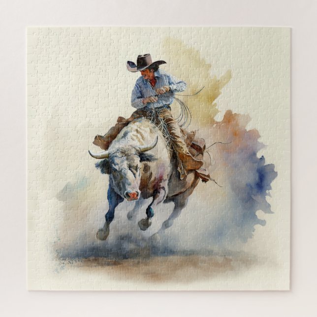 Puzzle Aquarelle Dusty Western "Rodeo Bull Rider" (Vertical)