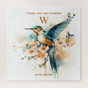 Puzzle Aquarelle Élégant Monogramme De Colibri Avec Nom