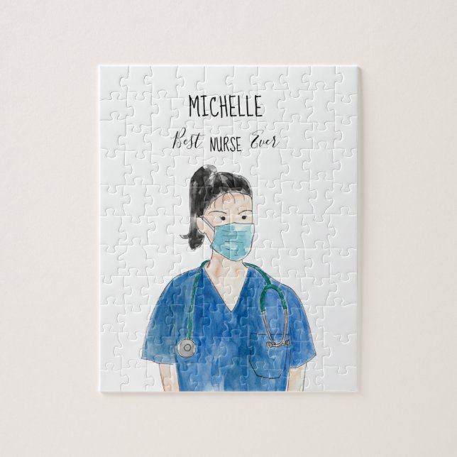 Puzzle Aquarelle Femme Meilleure infirmière jamais visage (Vertical)