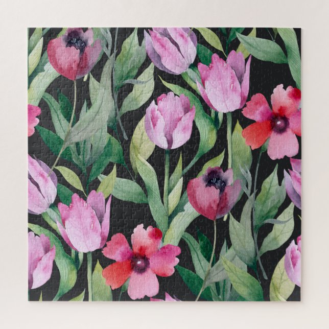 Puzzle Aquarelle fleurie, belle motif sans couture. (Vertical)