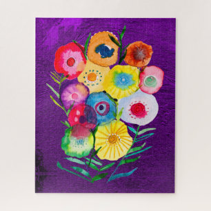 Puzzle Aquarelle fleurs violettes fleuries florales