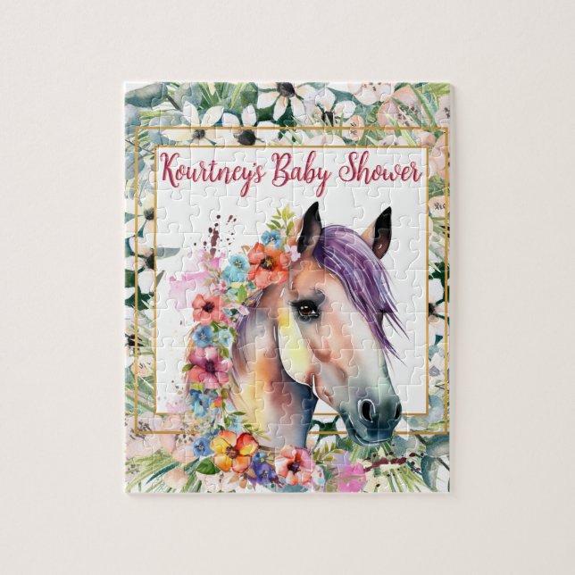 Puzzle Aquarelle Floral Horse Baby shower (Vertical)