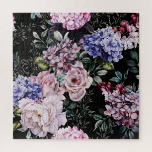 Puzzle Aquarelle florale foncée Design sans joint