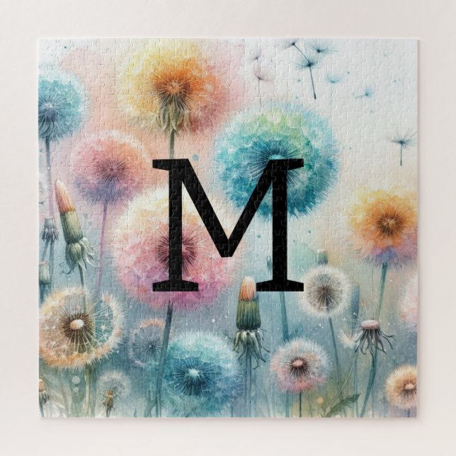 Puzzle Aquarelle florale monogramme bleu rose (Vertical)