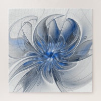 Aquarelle gris bleu Abstrait Fractal Art Flower