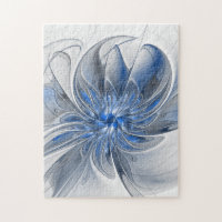 Aquarelle gris bleu Abstrait Fractal Art Flower