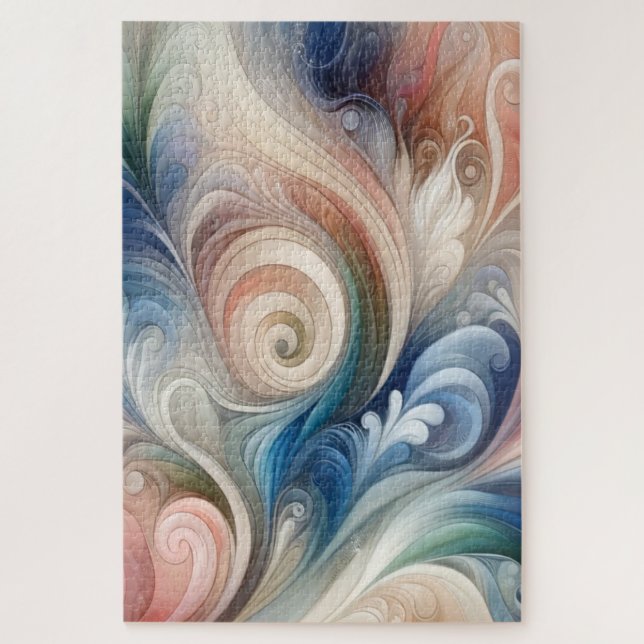 Puzzle Aquarelle Imaginaire Floral Pastel Bleu & Crème (Vertical)