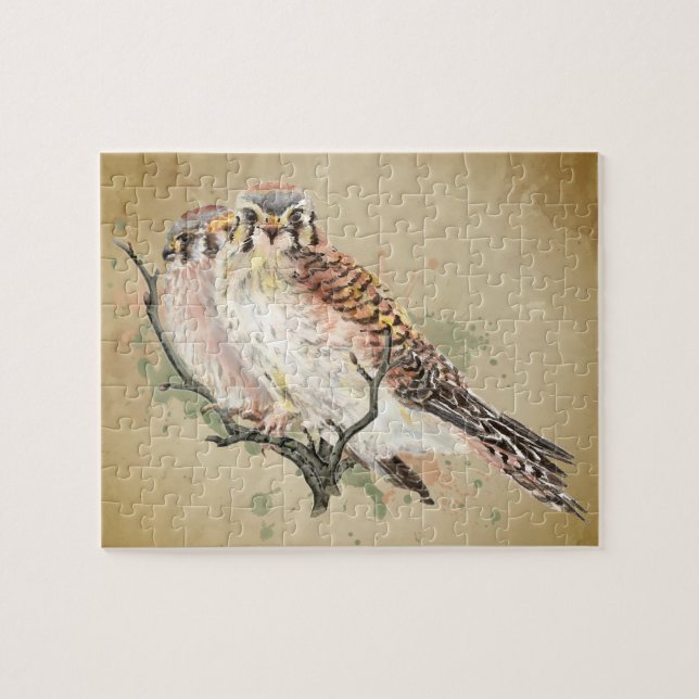 Puzzle Aquarelle Kestrel Falcon Faune Oiseau Art (Horizontal)