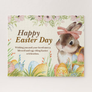 Puzzle Aquarelle Lapin floral avec noeud Jour de Pâques j