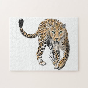 Puzzle aquarelle léopard jungle chat animal peint vert