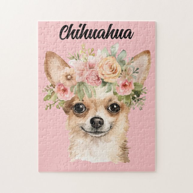 Puzzle Aquarelle mignonne Chihuahua Chig/Fleurs (Vertical)