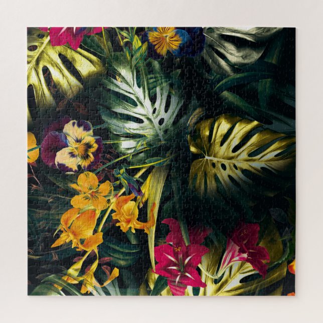 Puzzle Aquarelle moderne tropicale Palm Feuilles et Lys (Vertical)