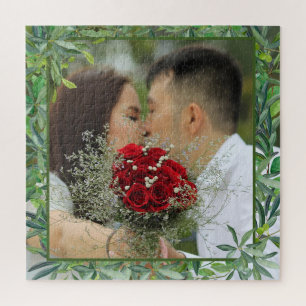Puzzle Aquarelle moderne Vert Mariage Photo