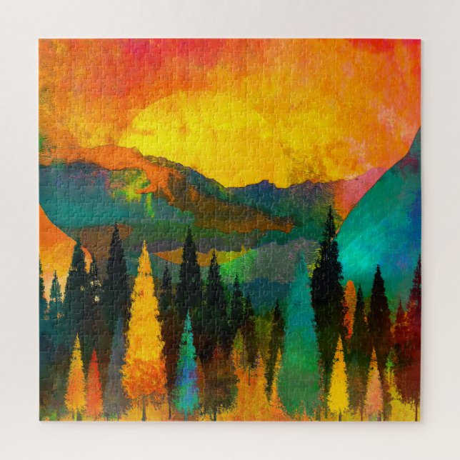 Puzzle Aquarelle Monts Bois Panneau Boîte en bois Prin ac (Vertical)